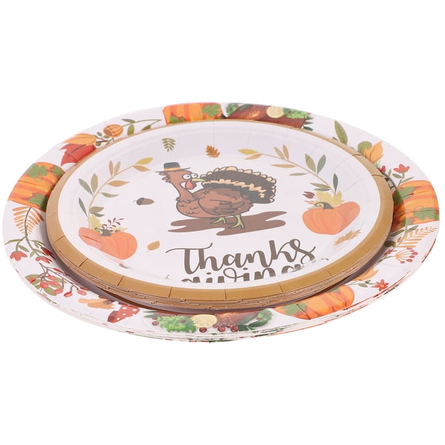48 Pcs Assiettes de Fête Jetables Assiettes en Papier pour l'Action de Grâce Motif Dinde Vaisselle de Fête