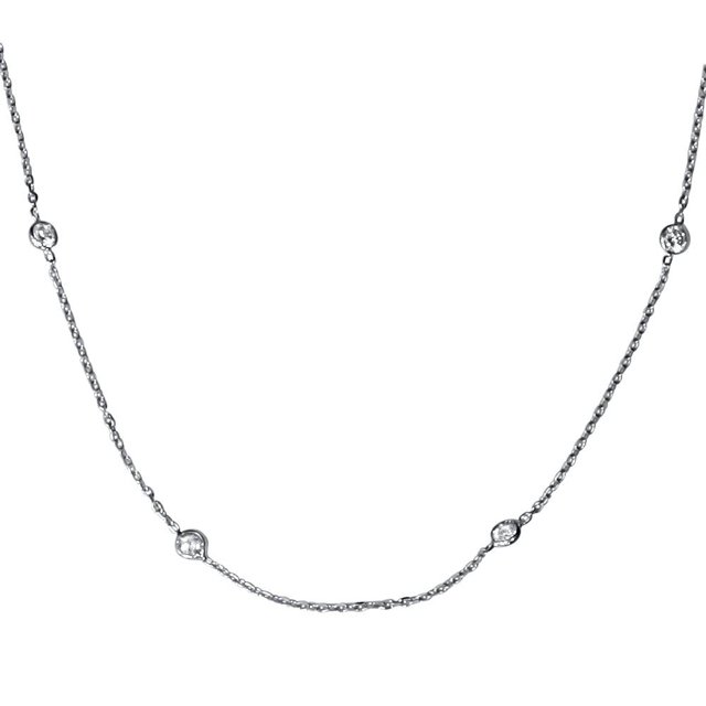 Collier pour Femme en Or Blanc 14 K, Serti Clos de Diamants 1 Ct, Station, 18 Po