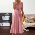 thumbnail image 2 of Amzcrzy Robes pour Femmes Couleur Unie Sans Manches Robes de Printemps Col en V à Boutons Robe d'Été Confortable Robe en Coton et Lin Tendance Col Rabattu Robes Maxi, 2 of 6