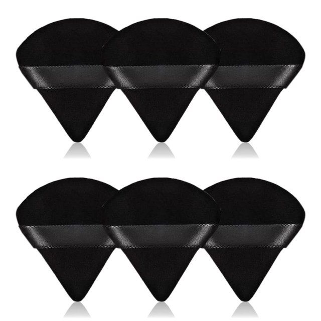 6Pcs Velour Triangle Powder Puff,Soft Pure Cotton Face Makeup Sponge Powder Puffs,Loose Powder Cosmetic Foundation Mineral Powder Wet Dry-Black