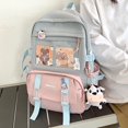 thumbnail image 4 of Women Cute Hit Color Backpack Student Canvas Knapsack with Pendant (Blue), 4 of 6