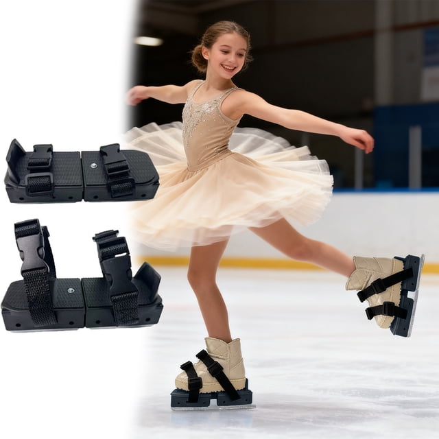 Upgraded Adjustable Double Ice Skates for Toddlers Beginner Winter Training Shoes with Hook and Loop Fastener Straps 2PCS