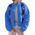 thumbnail image 2 of Female Floral Embroidered Cropped Quilted Jacket Winter Warm Button Down Puffer Jacket Coat with Pockets Blue XL, 2 of 10