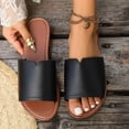 thumbnail image 3 of Flat Sandals for Women Slide Open Toe Solid Color Leather Non Slip Breathable Beach Summer Slide Sandals Black, 3 of 7