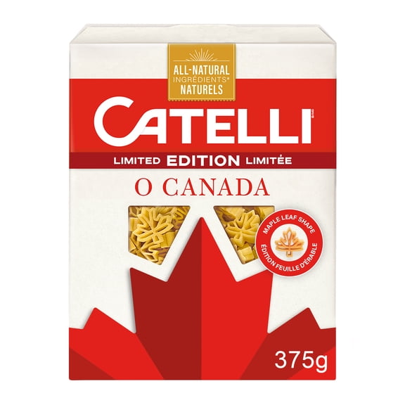 Les pâtes Ô Canada en forme de feuille d’érable Catelli en édition limitée, fabriquées au Canada avec des ingrédients entièrement naturels.