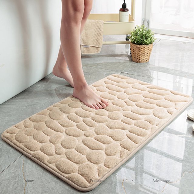Super Water Absorbent Memory Foam Bath Mat Cobblestone Bathroom Rugs Machine Washable Bath Rugs 16 x 24 inch