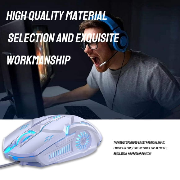 VONKY Gaming Mouse Low-noise 7 Color Backlight 6 Key Anti-slip Mechanical Mouse Gaming Accessory, White