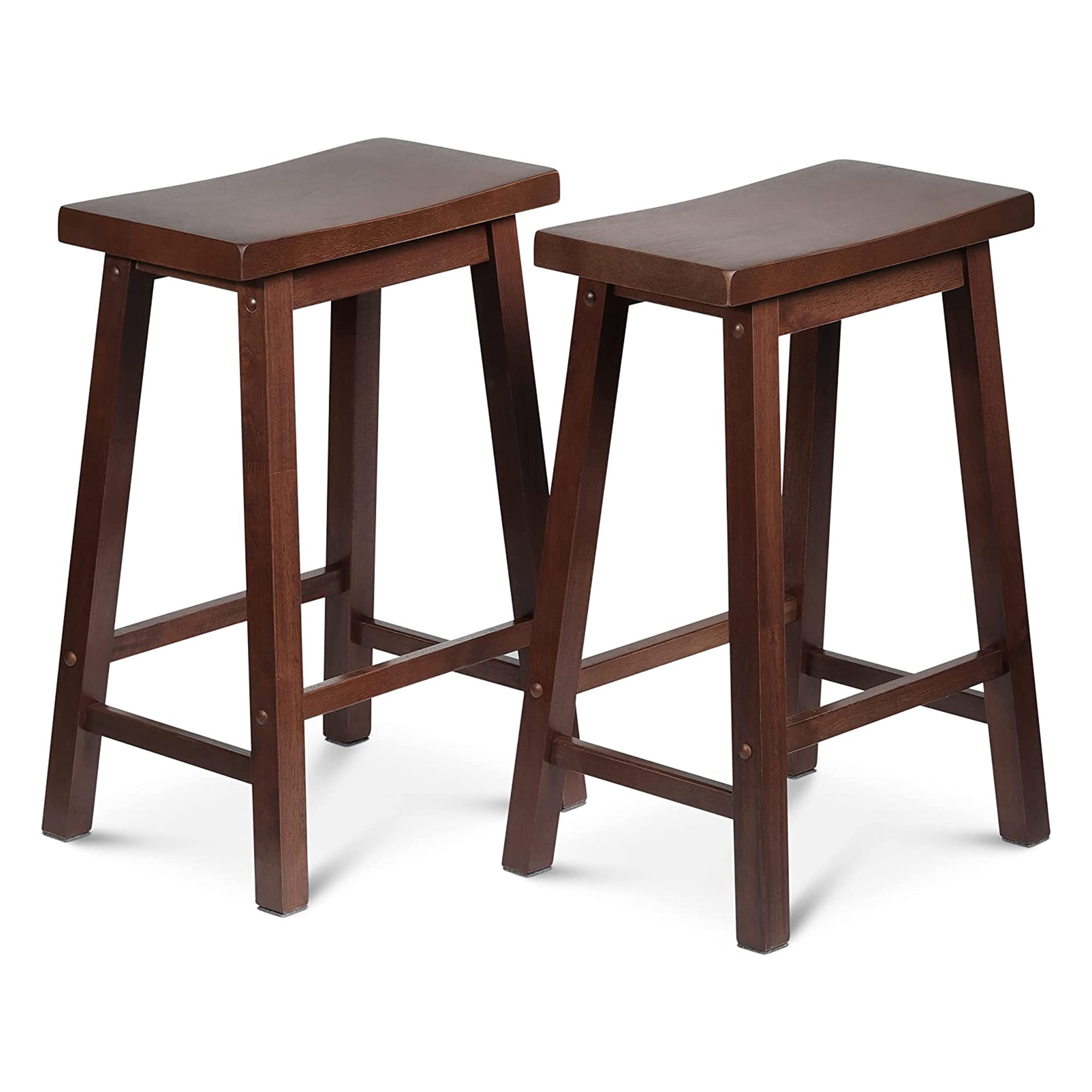 PJ Wood Classic Saddle-Seat 24In Kitchen Counter Stools, Walnut