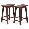 thumbnail image 1 of PJ Wood Classic Saddle-Seat 24In Kitchen Counter Stools, Walnut, Set of 2, 1 of 7