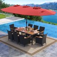 thumbnail image 4 of Costway 11 PCS Patio Wicker Dining Set with Double-Sided Outdoor Umbrella 8 Stackable Chairs, 4 of 9