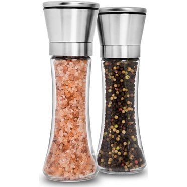 Bpa Free Glass Bottle Salt And Pepper Grinders, Non-Corrosive Brushed Stainless Steel With Adjustable Ceramic Grinder, Bring A Touch Of Elegance To Your Kitchen