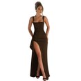 thumbnail image 1 of Robes Formelles pour Femmes Sans Manches Moulantes Froncées à Fente Haute Robe Maxi Cocktail Bal Brun TP, 1 of 8