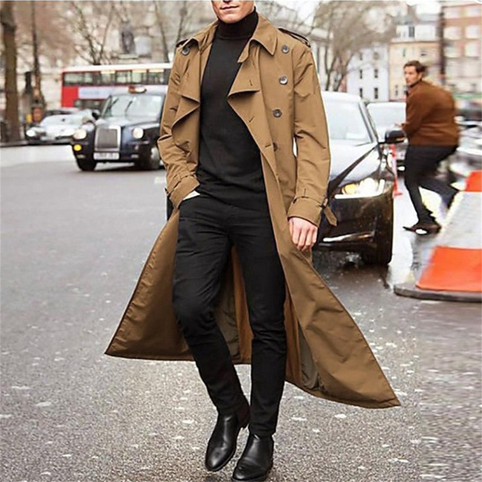 TIMIFIS Men's Full Length Trench Coat Long Wool Overcoat Winter