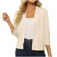 thumbnail image 1 of Penkiiy Cardigan Court à devant Ouvert à Manches 3/4 pour Femmes, Élégant Boléro pour Femmes, Beige, 1 of 5