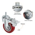 thumbnail image 4 of Unique Bargains 4 Inch Swivel Threaded Stem Casters M10x25mm Thread PU Caster Wheel with Brake 88lbs Load, Red 4pcs, 4 of 5