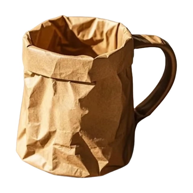 Minimalist Paper Bag Design Ceramic Mug Unique Pleated Texture Novelty Coffee Cup for Home and Use