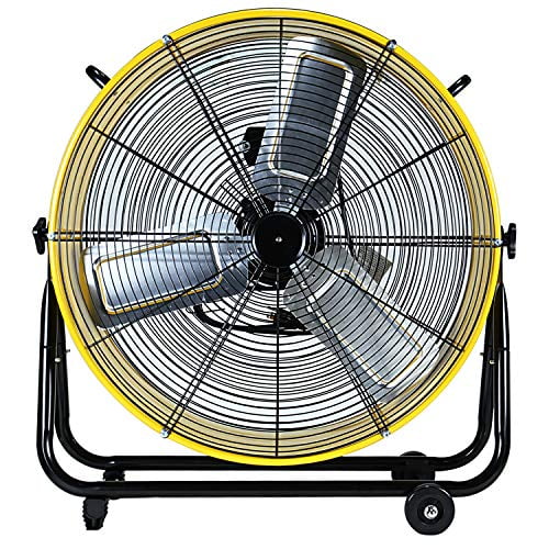 Simple Deluxe HIFANXDRUM24 24 Inch Heavy Duty Metal Industrial Drum Fan 3 Speed Air Circulation for Warehouse Greenhouse Workshop Patio Factory and Basement - High Velocity - ETL Listed Yellow