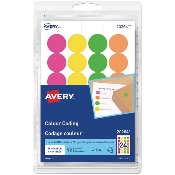 Avery Removable Assorted Fluorescent Colour Coding Dots Labels - 20264