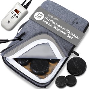 SereneLife Set de massage en pierre de basalt portable avec sac de chauffage - Les pierres chaudes massent le kit de basalte noir, 12 Pierres de massage et set chaud, Accessoires de massage apaisants