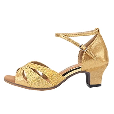 Kcodviy Women's Outdoor Rubber Sole Born Sandals for Women 3.5Cm Low Heel Soft Glitter Sandals for Women Bottom Latin Dance Shoes