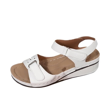 Hopeusnice Wedges Shoes for Women Open Toe Sandals Breathable Non-Slip Thick-Soled Platform Wedge Heel Trendy Soft Women's Wedges Shoes PU Materials Summer Shoes Slip-Resistant Walking Shoes White 36