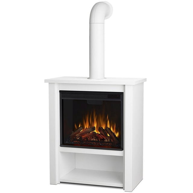 Real Flame Foyer Électrique Hollis en Acier Inoxydable, Blanc Mat