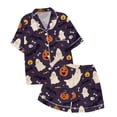 thumbnail image 4 of Pyjama pour Femmes en Satin Imprimé Graphique, Mignon, Tenue de Nuit, Boutons, Hauts à Manches Courtes, Ensembles de Shorts, 4 of 4