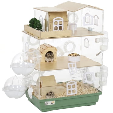 PawHut Large Hamster Cage, 3 Tiers Acrylic Hamster Habitat w/ Water Bottles