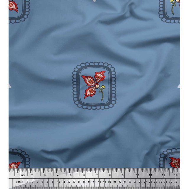 Soimoi Poly Georgette Fabric Square & Floral Artistic Print Fabric by Yard 52 Inch Wide