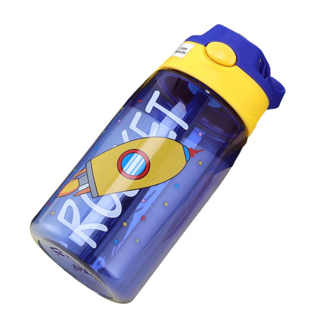 480ML Water Bottle for School Kids Girls Boys Portable Cartoon Patterns Print Water Bottle with Straw for Toddler Kids
