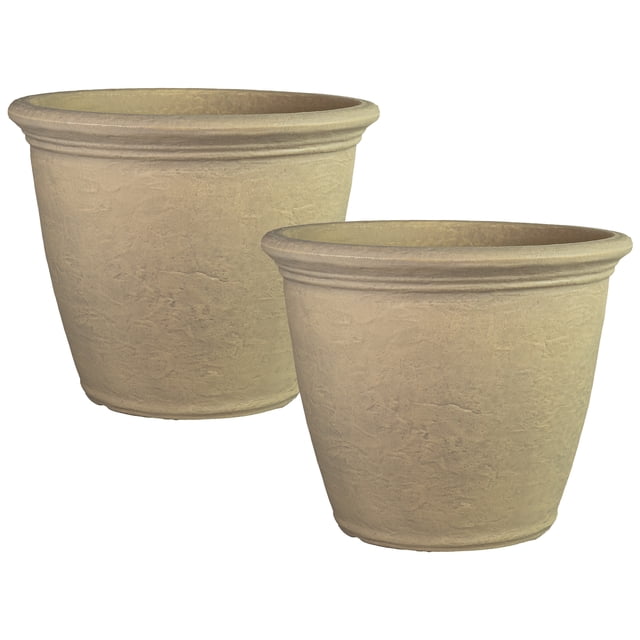 Sunnydaze Jardinière d'Extérieur à Double Paroi en Anjelica Résistante aux Intempéries - 20 Pouces - Fini Beige