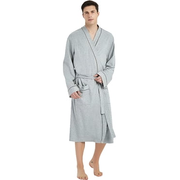 U2SKIIN Mens 100% Cotton Robes, Lightweight Soft Spa Knit Bathrobe for Men,(Grey,2XL/3XL)