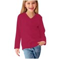 thumbnail image 4 of vdgthytj Toddler Boys Girls Long Sleeve T-Shirts Kids V Neck Solid Color Color Basic Tops Fall Spring Outfit Blouse, 4 of 6