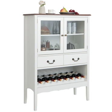 Gymax Armoire de Bar à Café à 2 Portes, Buffet Autoportant, Bahut, Casier à Vin, Tiroirs