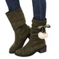 thumbnail image 1 of LSLJS Bottes Mi-Mollet pour Femmes, Bottes Style Britannique en Suède à Bout Rond à Talon Épais Bottes Empilées Bottes Western de Cowboy Bottes Cavalières à Pompon en Peluche Bottes Ajustées, 1 of 5