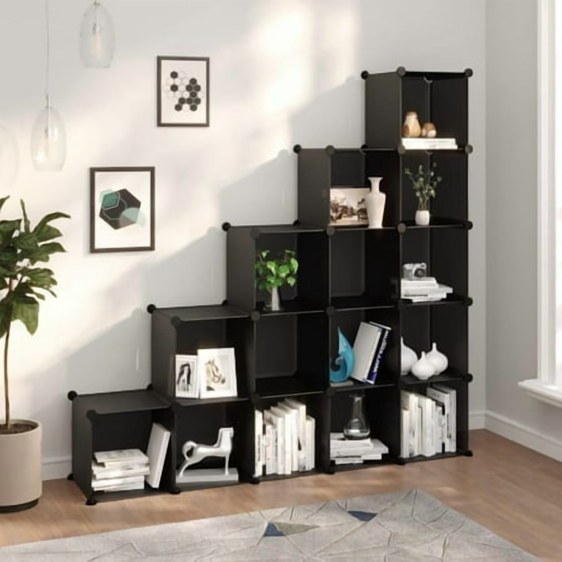 vidaXL Organisateur de Cubes de Rangement avec 15 Cubes Noir PP