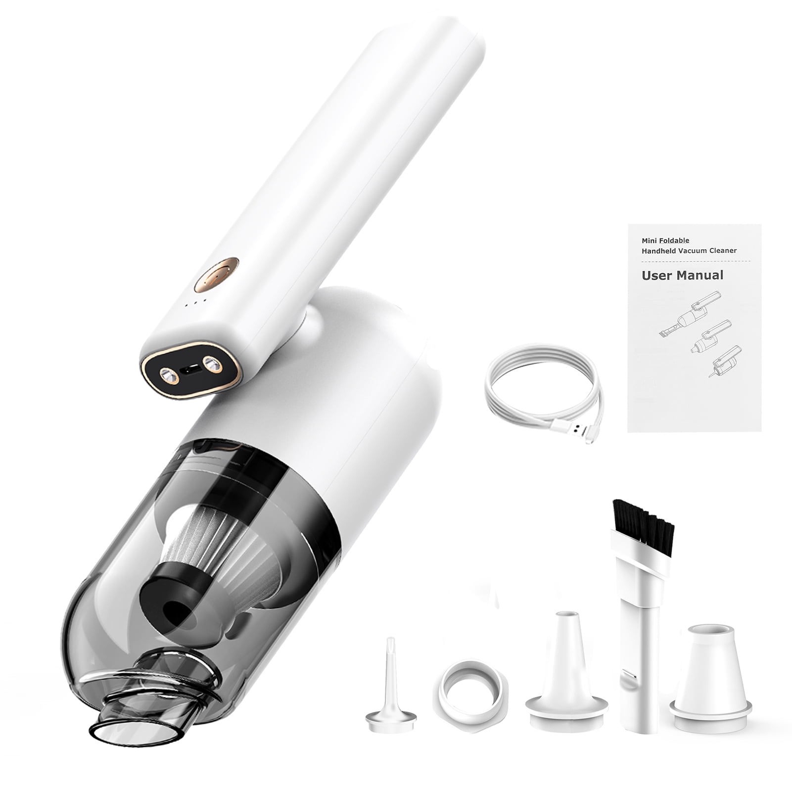 Car Vacuum Cleaner, 50W High Power Handheld Vacuum with LED Lights Different Nozzles 180° Foldable