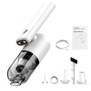 Nettoyeur à vide de voiture, 50W Aspirateur portatif haute puissance avec LED Lumières différentes Buses 180° pliable
