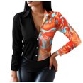 thumbnail image 1 of CEHVOM Long Sleeve Shirts For Women Button Down V-Neck Floral Graphic Contrast Color Novelty Fall Blouses, 1 of 7