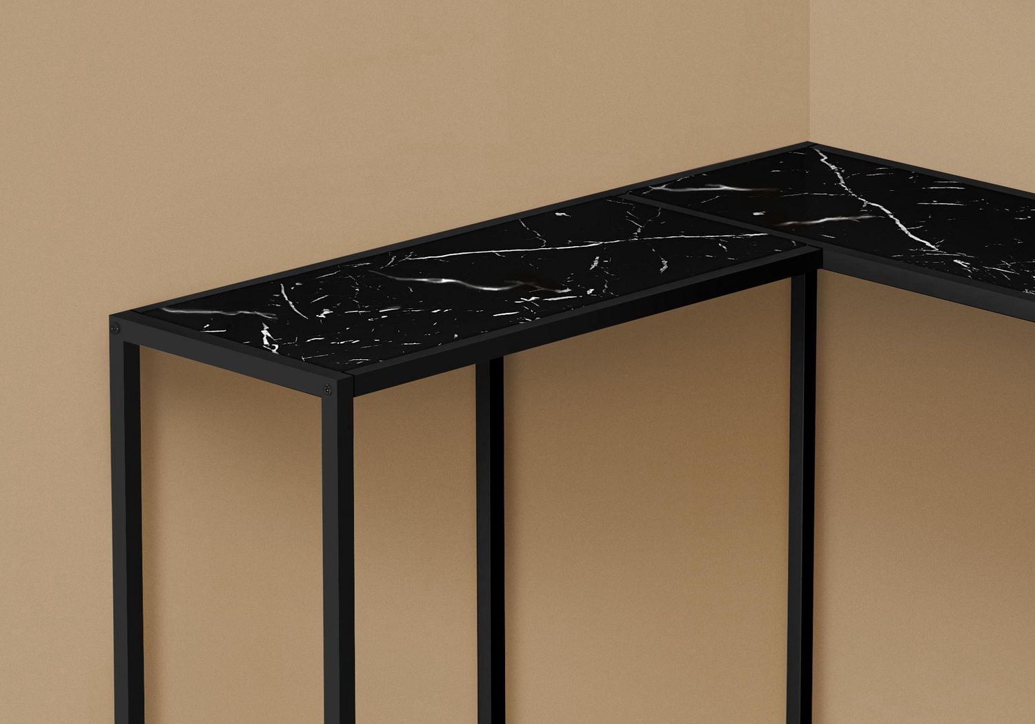 Monarch Specialties Table D'appoint, Console, Entrée, Étroit, Coin, Salon, Chambre À Coucher, Métal, Stratifié, D'aspect Marbre Noir, Contemporain, Moderne