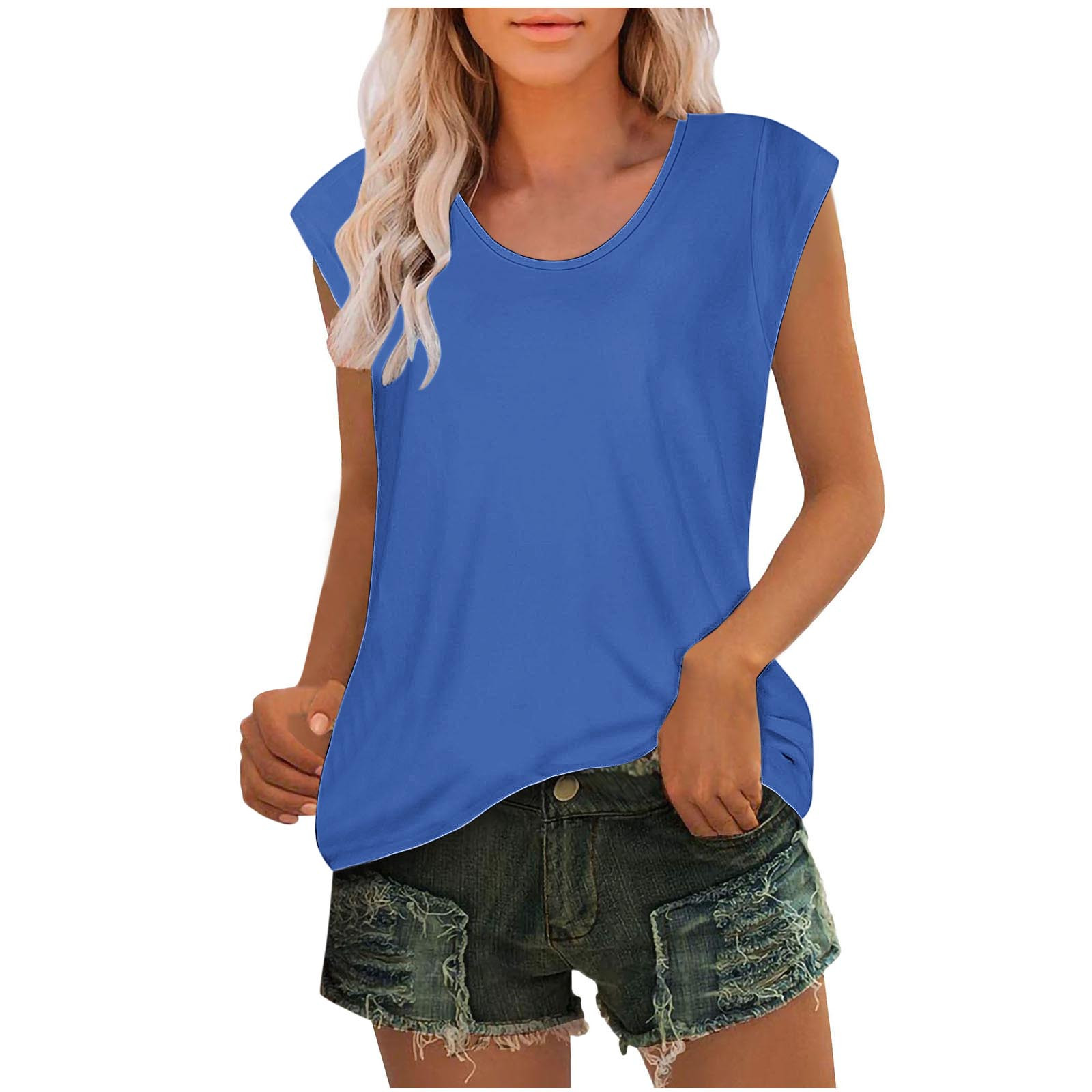 Timegard Tank Tops for Women Cap Sleeve Round Neck Solid Color Basic Tee Casual Tunic Tops for Leggings