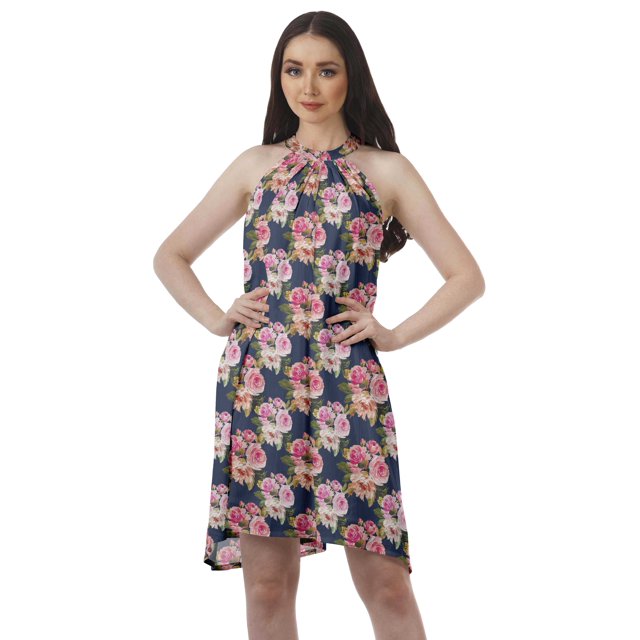 Moomaya Printed Tunic Tank Dress Swing Dress Halter Neck Mini Summer Dress