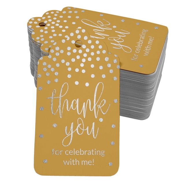 Inkdotpot Pack Of 100 Real Silver Foil Paper Tags ThankYou For Celebrating With Me Birthday Favor Hang Tags