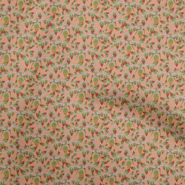 oneOone Rayon Light Peach Fabric Kalamkari Craft Projects Decor Fabric Printed By The Yard 56 Inch Wide