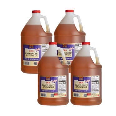 Lee Kum Kee Kum Chun 1 Gallon Huile d'Assaisonnement Aromatisée au Sésame en Vrac pour Services Alimentaires - 4/caisse