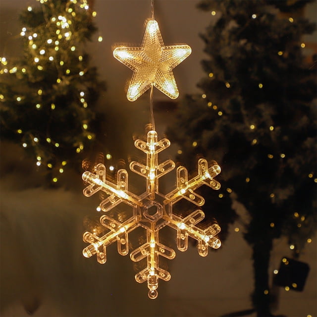 Danhjin Holiday Lights Christmas LED Light Decoration With Suction Cup Hook Christmas Tree Snowflake Snowman Battery Powered Indoor Bedroom Window Display Holiday Lights Warm White