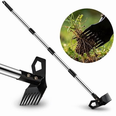 Kidsjoy Extracteur de Weed Autoportant de 60 Pouces – Tête en Acier Robuste à 11 Dents, Enlève-Pissenlits pour Pelouse et Jardin, Poignée Ergonomique Sans Pliage avec Pédale, Résistant à la Rouille, Noir