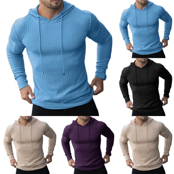 YOIAVAIOY Mens Muscle Hoodie Drawstring Long Sleeve Hoodies Solid Hipster Hooded Sweatshirts Purple S
