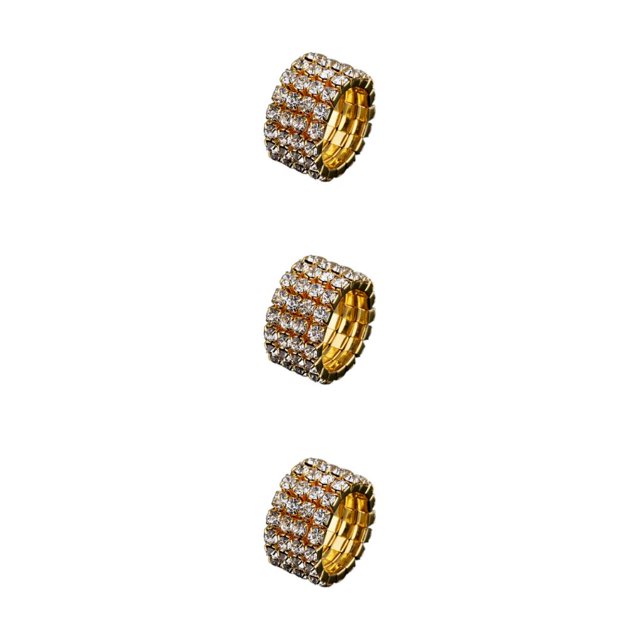 Maytalsory Bague en Cristal Extensible de Luxe Unique pour Déclaration d'Amour Bague Incrustée à la Mode Dorée 4 Rangées 3Ensemble
