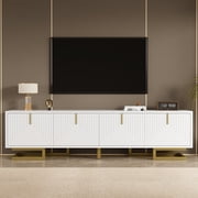 MODERNLUXE 63" TV Stand for TVs up to 70", Entertainment Center with Storage Cabinet and Gold Legs,Modern TV Console Table for Living Room,White